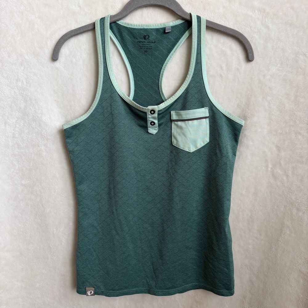Pearl Izumi Teal Green Racerback Tank Top Snap Pocket Placket Womens Size XS